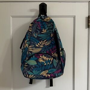 Floral Leaf Print Women's Tennis Backpack in Navy, Teal & Pink